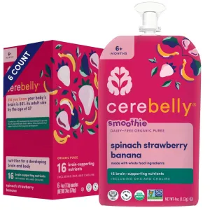 Cerebelly Baby Food Pouches – Organic Dairy Free Smoothies for Toddlers | No Added Sugar, Fiber, Non-GMO | Baby Smoothie Pouches | 4 Ounce BPA-Free Pouch | Spinach Strawberry Banana | 6 Count
