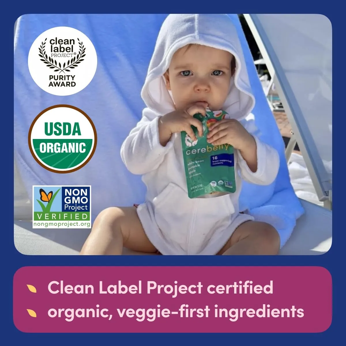 Cerebelly Organic Baby Food Pouches – Organic Veggie and Bean Purees for Toddlers Variety Pack| No Added Sugar, Fiber, Non-GMO | Blended Puree Pouches | 4 Ounce BPA-Free Baby Food | 4 Flavors | 8 Pack