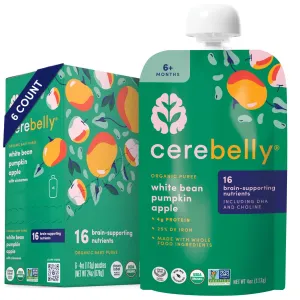 Cerebelly Organic Baby Food Pouches – Organic Veggie Purees for Toddlers | No Added Sugar, Fiber, Non-GMO | Blended Toddler Pouches | 4 Ounce BPA-Free Pouch | White Bean Pumpkin Apple | 6 Count