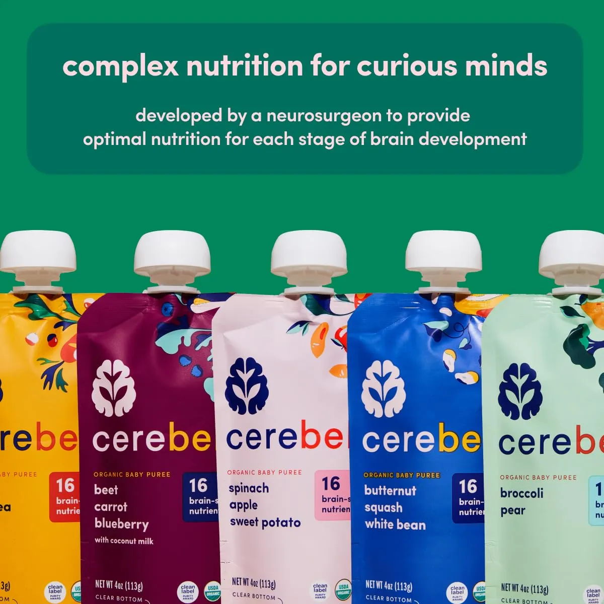 Cerebelly Organic Baby Food Pouches – Organic Veggie Purees for Toddlers | No Added Sugar, Fiber, Non-GMO | Blended Toddler Pouches | 4 Ounce BPA-Free Pouch | White Bean Pumpkin Apple | 6 Count