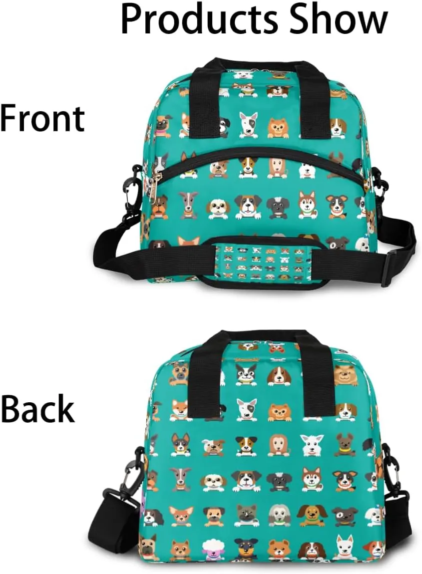 cfpolar Insulated Lunch Bag for Women Cute Colorful Dogs Lunch Box Reusable Leakproof Meal Prep Lunch Bag Cooler Tote Bag with Removable Adjustable Shoulder Strap for Travel Picnic Work