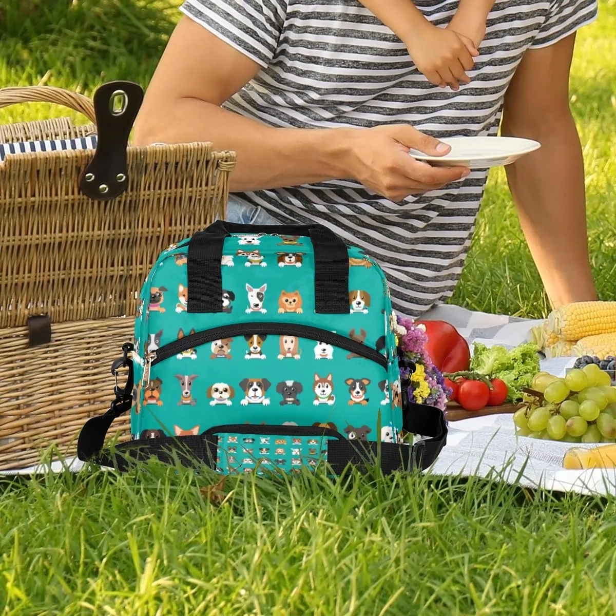 cfpolar Insulated Lunch Bag for Women Cute Colorful Dogs Lunch Box Reusable Leakproof Meal Prep Lunch Bag Cooler Tote Bag with Removable Adjustable Shoulder Strap for Travel Picnic Work
