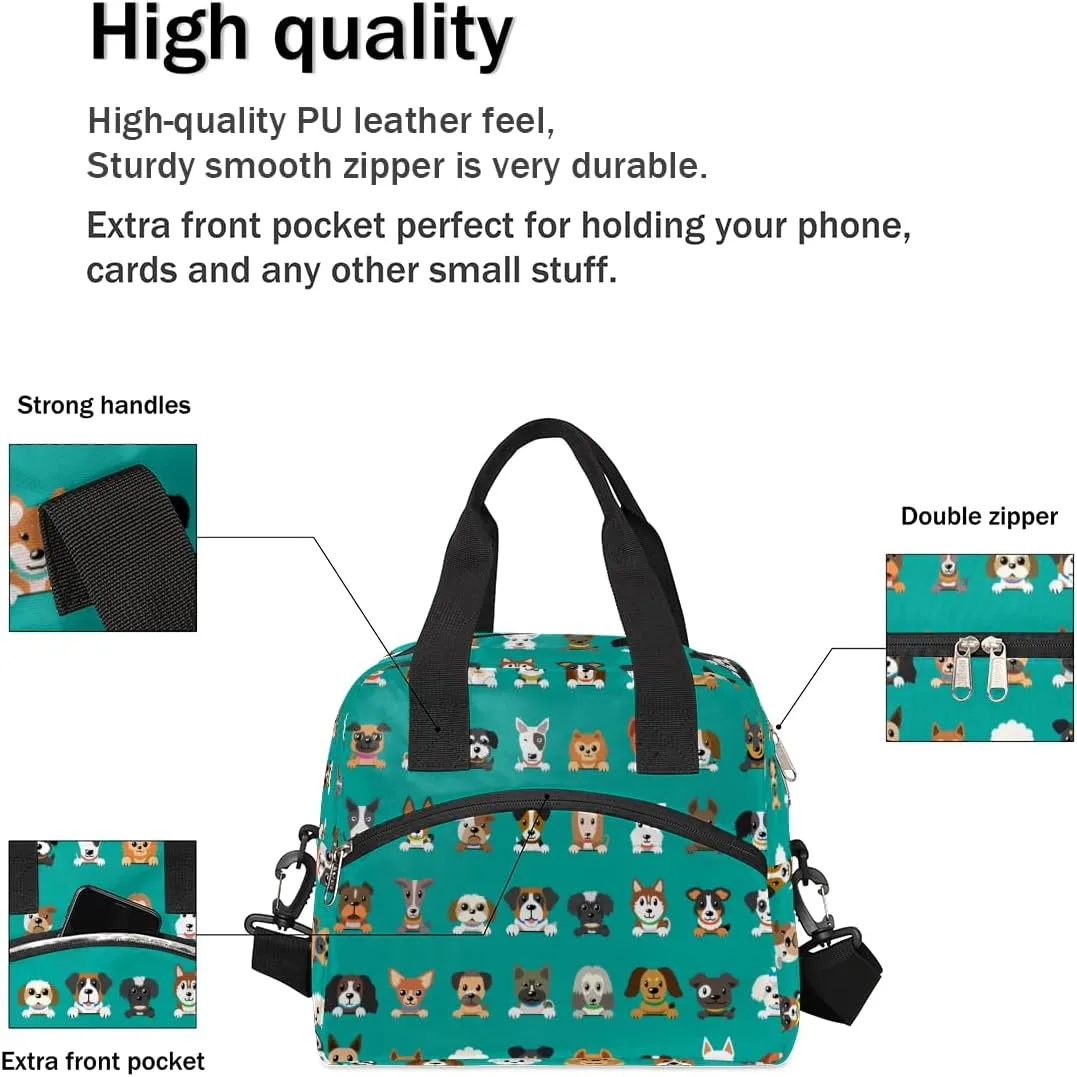 cfpolar Insulated Lunch Bag for Women Cute Colorful Dogs Lunch Box Reusable Leakproof Meal Prep Lunch Bag Cooler Tote Bag with Removable Adjustable Shoulder Strap for Travel Picnic Work