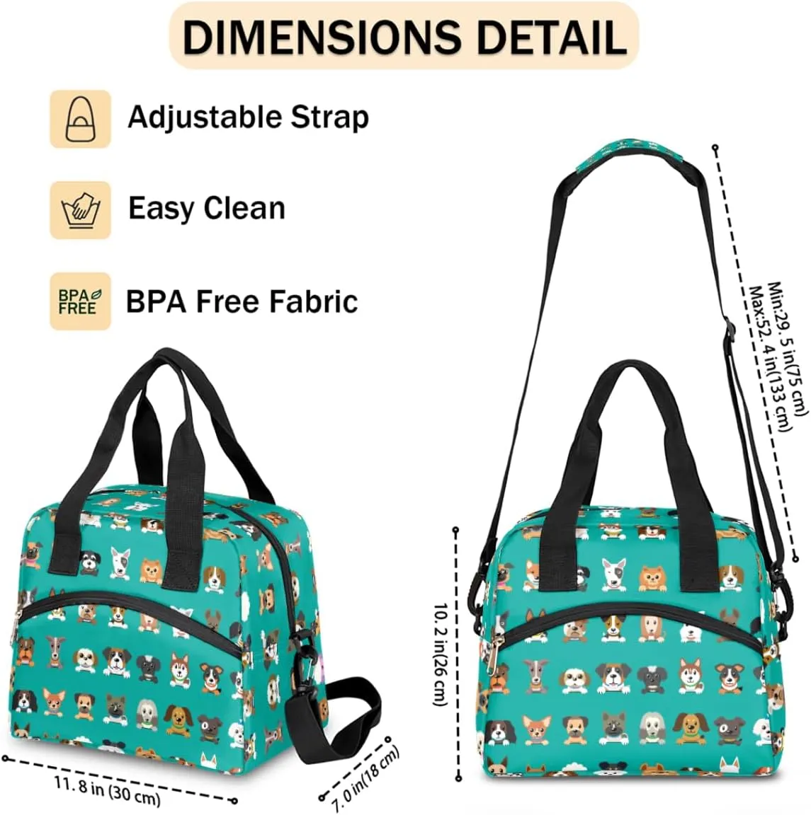 cfpolar Insulated Lunch Bag for Women Cute Colorful Dogs Lunch Box Reusable Leakproof Meal Prep Lunch Bag Cooler Tote Bag with Removable Adjustable Shoulder Strap for Travel Picnic Work