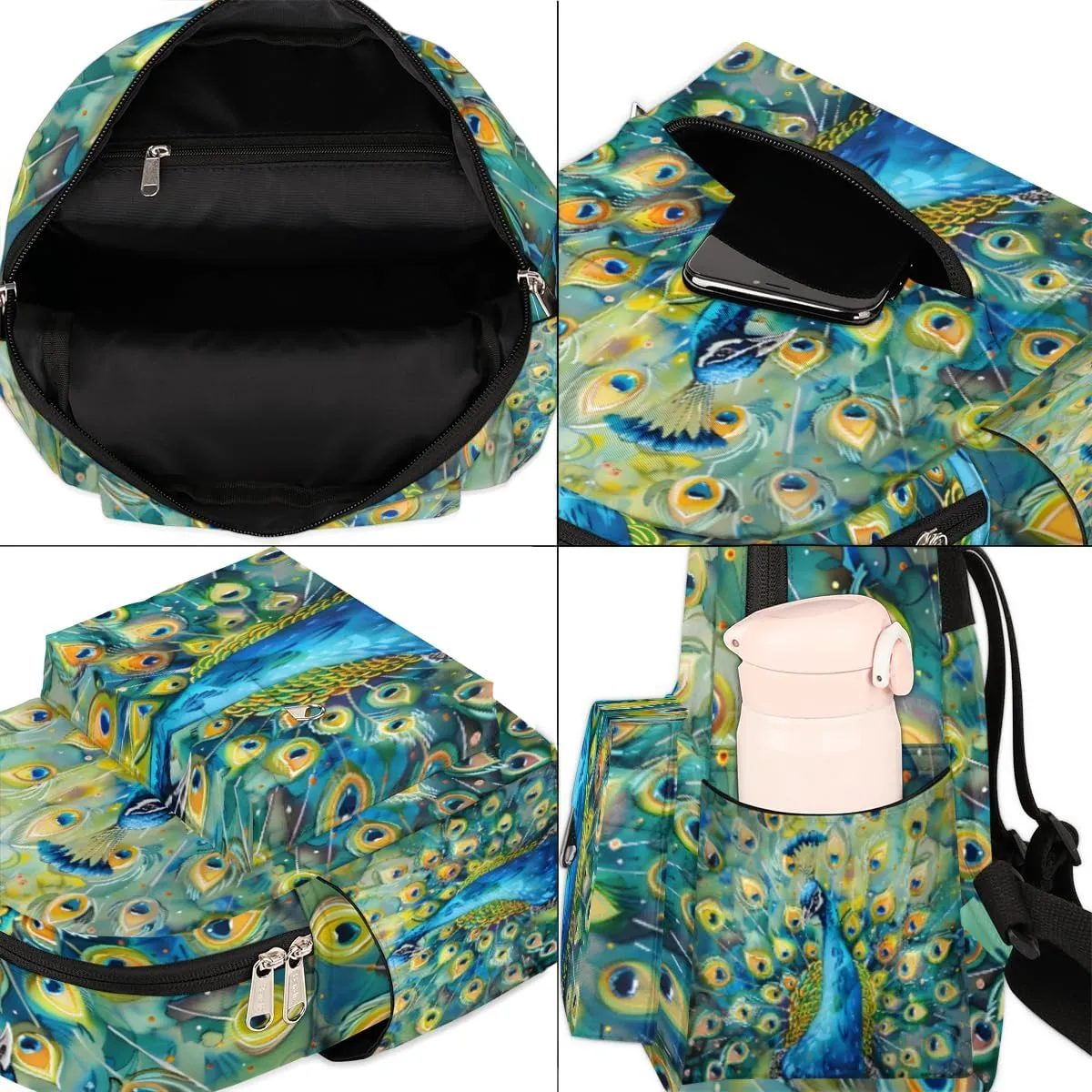 cfpolar Mini Backpack Purse for Women, Beautiful Peacock Vibrant Feathers Small Backpack Multi Functional Casual Daypack Soft Shoulder Bag Handbags for Ladies Travel Work
