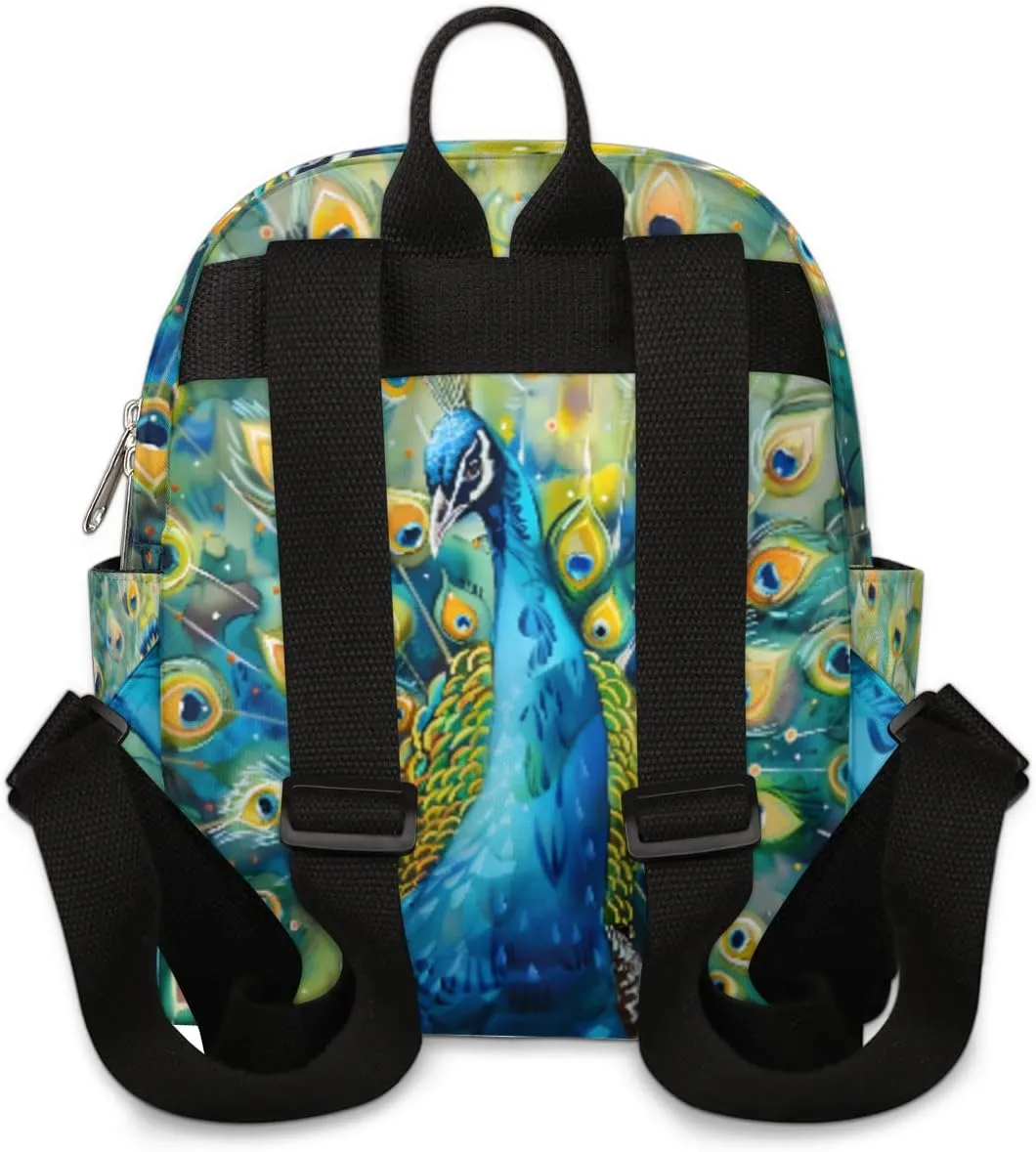 cfpolar Mini Backpack Purse for Women, Beautiful Peacock Vibrant Feathers Small Backpack Multi Functional Casual Daypack Soft Shoulder Bag Handbags for Ladies Travel Work