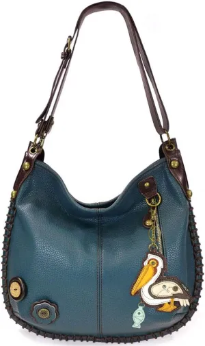Chala Handbags, Casual Style, Soft, Large Shoulder or Crossbody Purse with Keyfob - Navy Blue (Pelican)