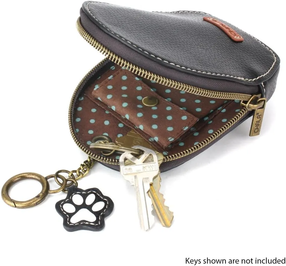 CHALA Mini Coin Purse Keychain - Women's RFID Protected Card Holder and Coin Purse Accessory - Pawprint - black