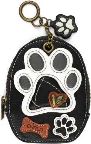 CHALA Mini Coin Purse Keychain - Women's RFID Protected Card Holder and Coin Purse Accessory - Pawprint - black