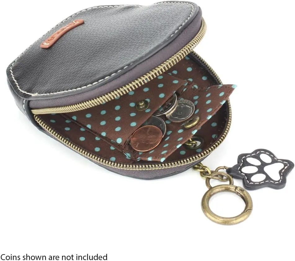 CHALA Mini Coin Purse Keychain - Women's RFID Protected Card Holder and Coin Purse Accessory - Pawprint - black