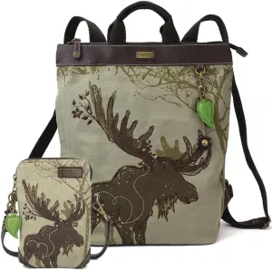 Chala Safari Moose Canvas Backpack with Matching Chala Crossbody Cell Phone Purse-Olive (Moose Backpack   Cellphone Purse Combo)