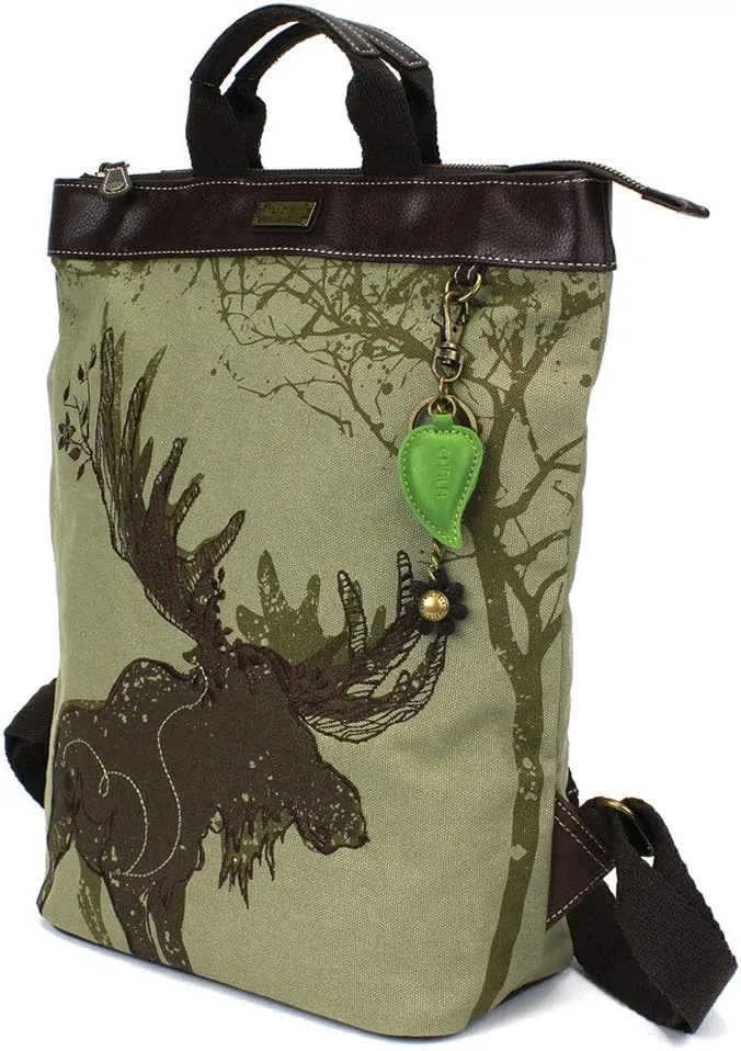Chala Safari Moose Canvas Backpack with Matching Chala Crossbody Cell Phone Purse-Olive (Moose Backpack   Cellphone Purse Combo)