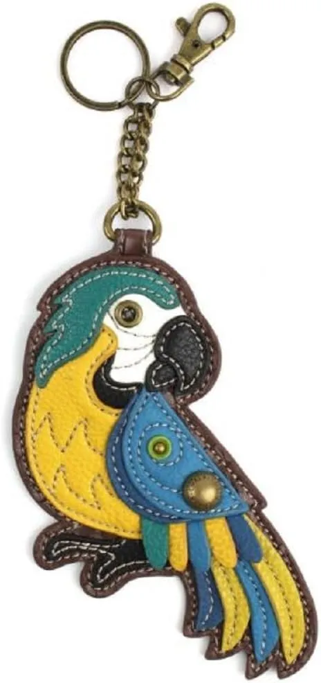 CHALA Tropical Parrot Bird Blue Whimsical Key Chain Coin Purse Bag Fob Charm