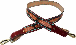 CHALLENGER 1 1/2" Wide Western Handcrafted Feather Tooled Turquoise Laced Full-Grain Leather Handbag Purse Messenger Laptop Luggage Crossbody Bag Guitar Replacement Adjustable Shoulder Strap 115RS04
