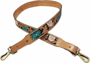 CHALLENGER 1 1/2" Wide Western Handcrafted Turquoise Painted Flower Floral Tooled Full-Grain Handbag Purse Messenger Laptop Luggage Crossbody Bag Guitar Replacement Adjustable Shoulder Strap 115RS09