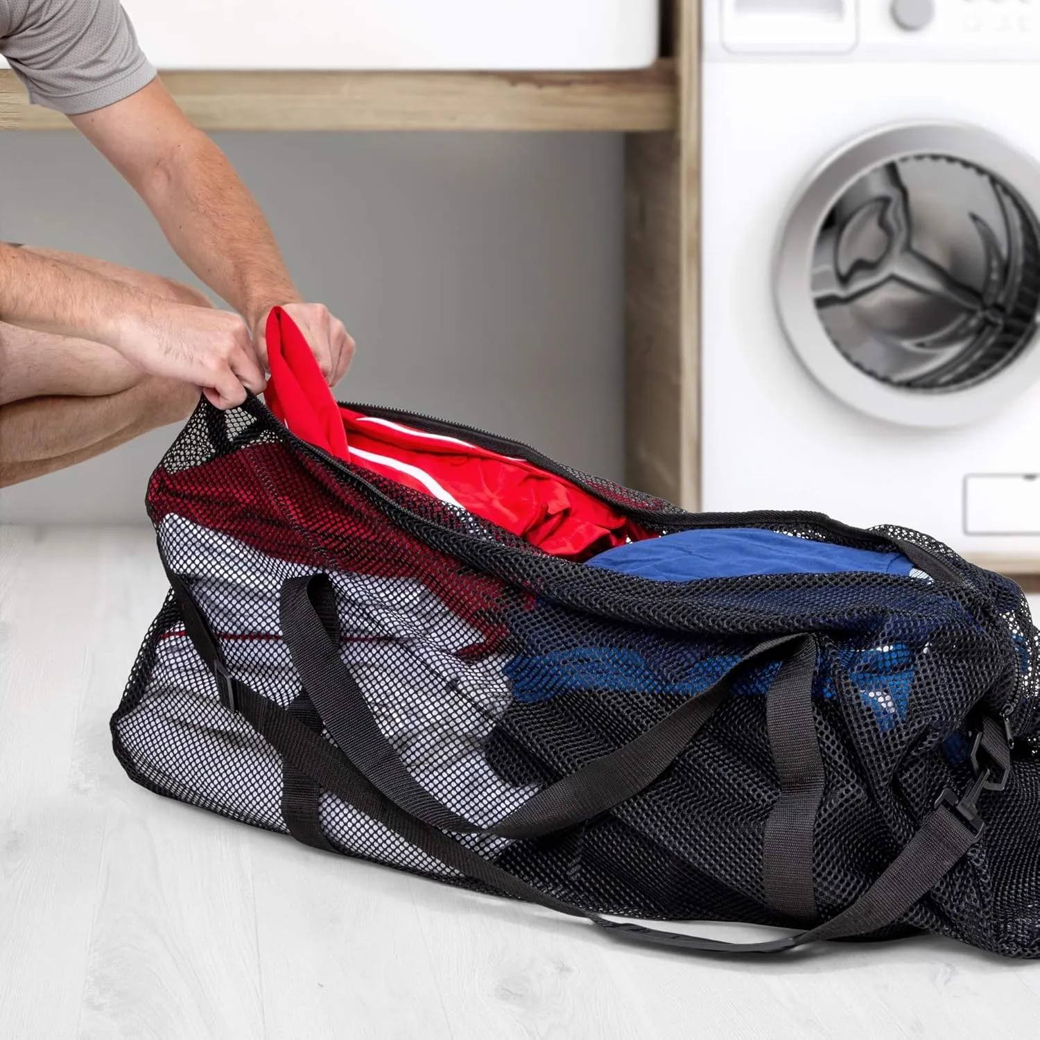 Champion Sports Mesh Duffle Bag with Zipper and Adjustable Shoulder Strap, 15” x 36” - Multipurpose, Oversized Gym Bag for Equipment, Sports Gear, Laundry - Breathable Mesh Scuba and Travel Bag