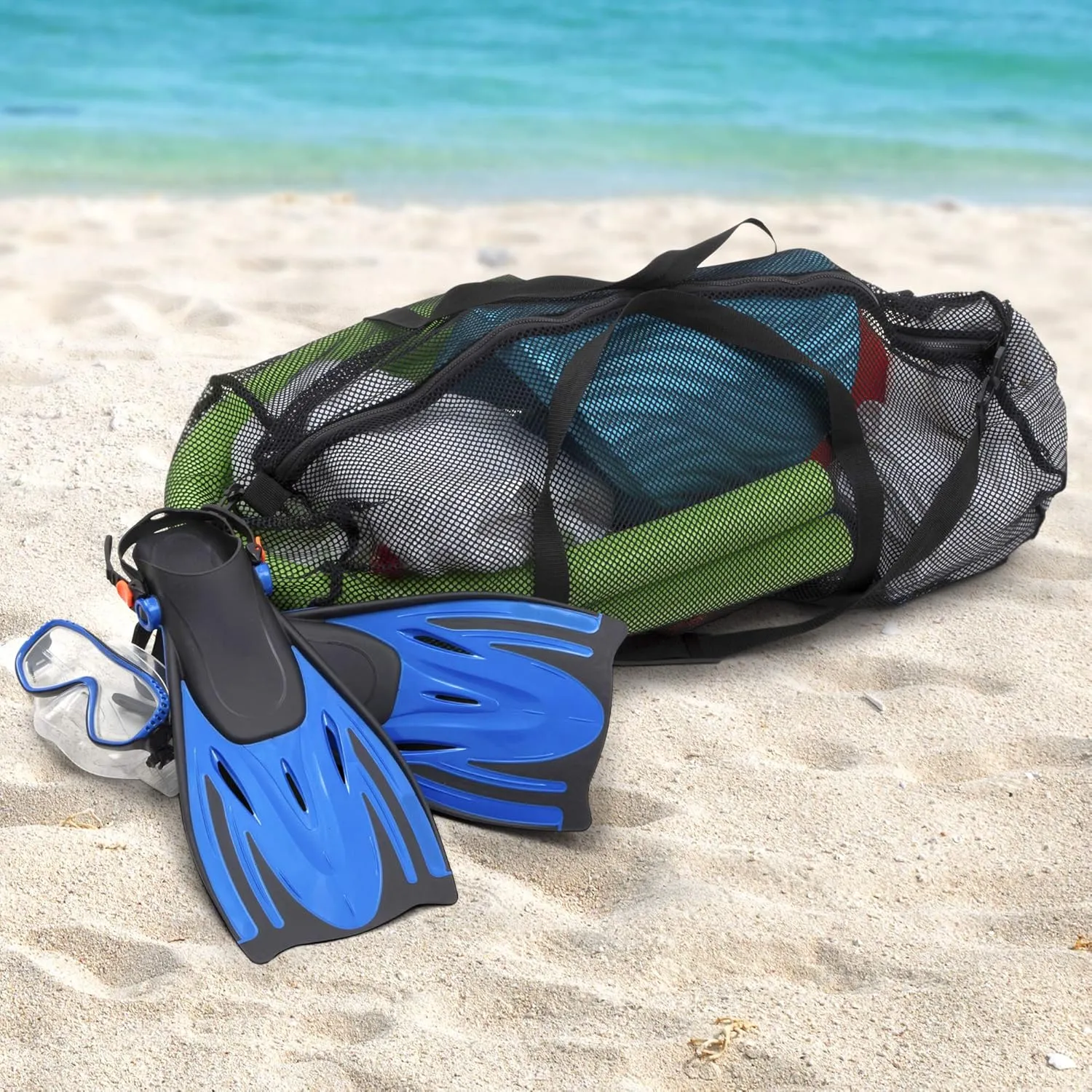 Champion Sports Mesh Duffle Bag with Zipper and Adjustable Shoulder Strap, 15” x 36” - Multipurpose, Oversized Gym Bag for Equipment, Sports Gear, Laundry - Breathable Mesh Scuba and Travel Bag