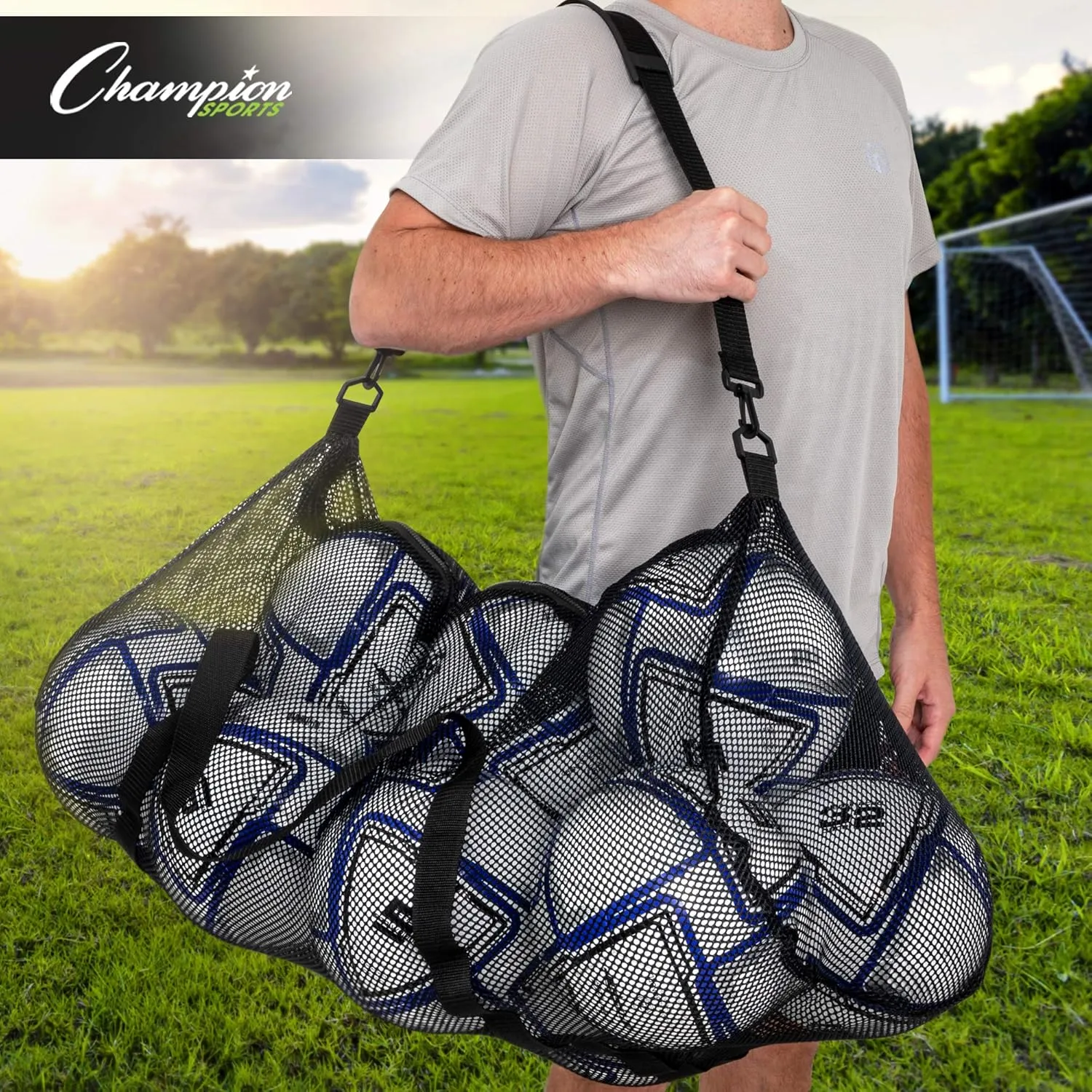 Champion Sports Mesh Duffle Bag with Zipper and Adjustable Shoulder Strap, 15” x 36” - Multipurpose, Oversized Gym Bag for Equipment, Sports Gear, Laundry - Breathable Mesh Scuba and Travel Bag
