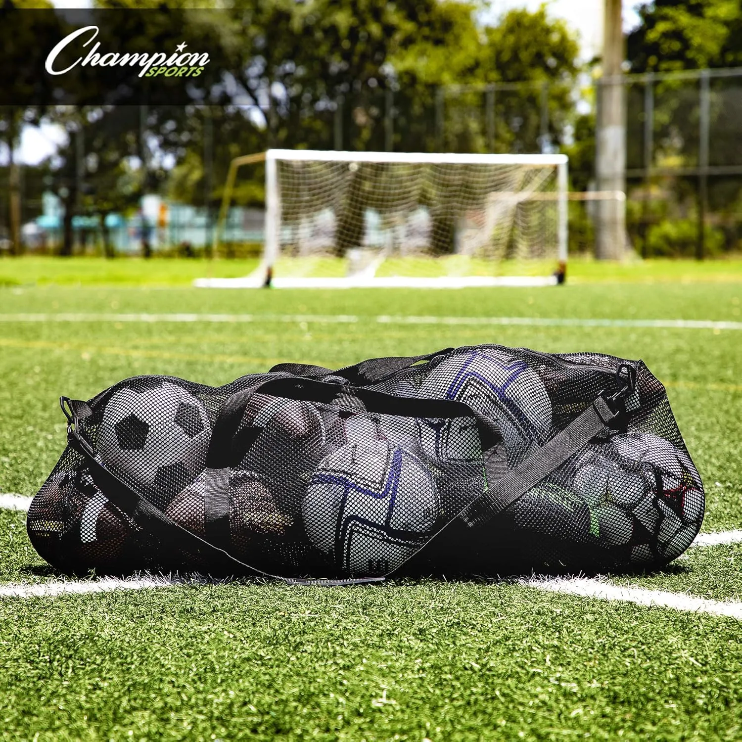Champion Sports Mesh Duffle Bag with Zipper and Adjustable Shoulder Strap, 15” x 36” - Multipurpose, Oversized Gym Bag for Equipment, Sports Gear, Laundry - Breathable Mesh Scuba and Travel Bag