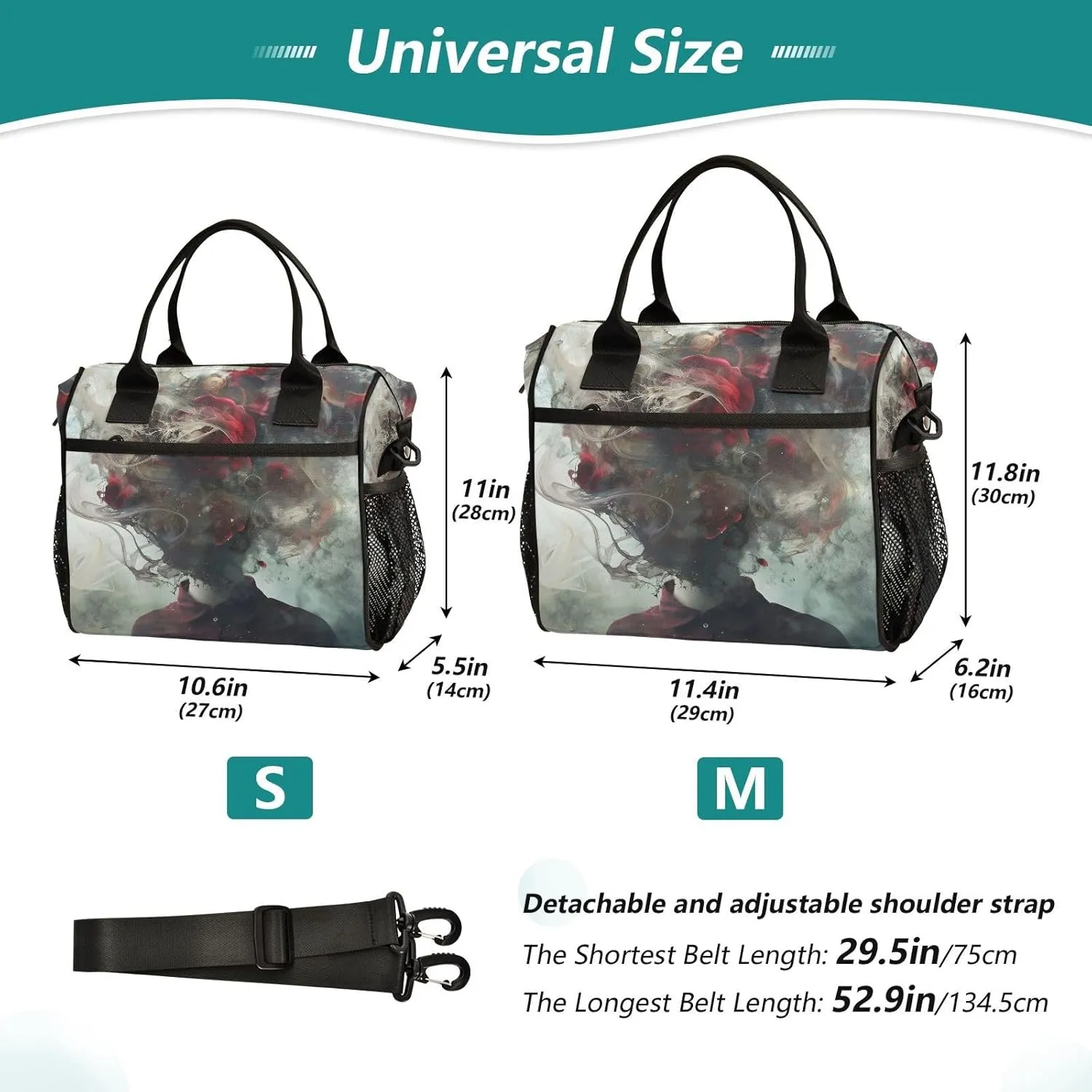 Chaotic Life Insulated Lunch Bag Leakproof Freezable Cooler Bag with Adjustable Shoulder Strap for Office Work Picnic Beach,M