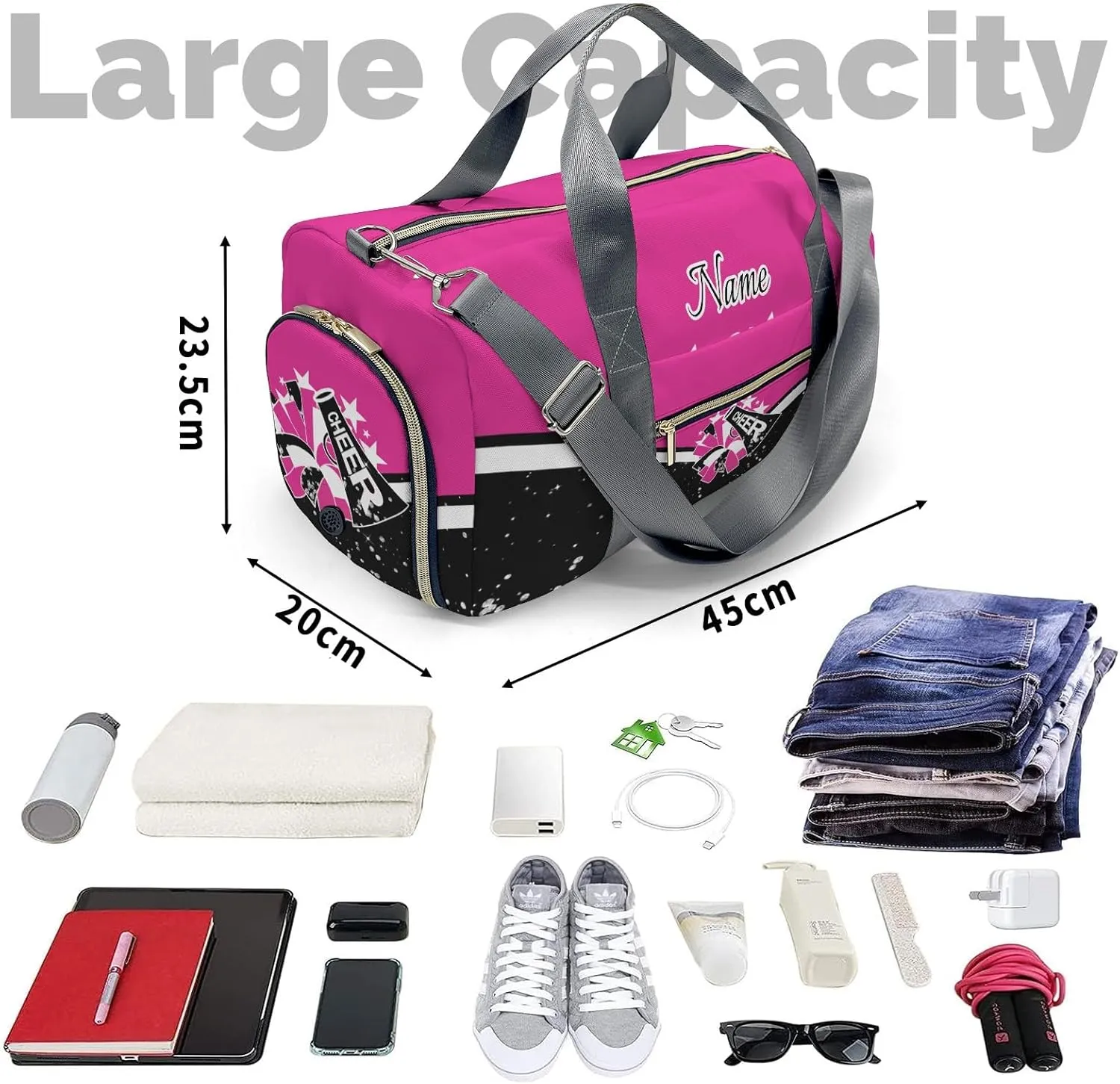 Cheer Cheerleader Personalized Duffel Bag Customized Yoga Bags with Name Travel Duffel Bag Shoulder Bag Rose Madder Weekender Bags with Shoe Compartments