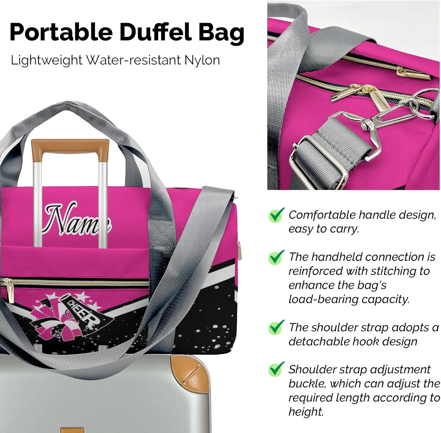 Cheer Cheerleader Personalized Duffel Bag Customized Yoga Bags with Name Travel Duffel Bag Shoulder Bag Rose Madder Weekender Bags with Shoe Compartments