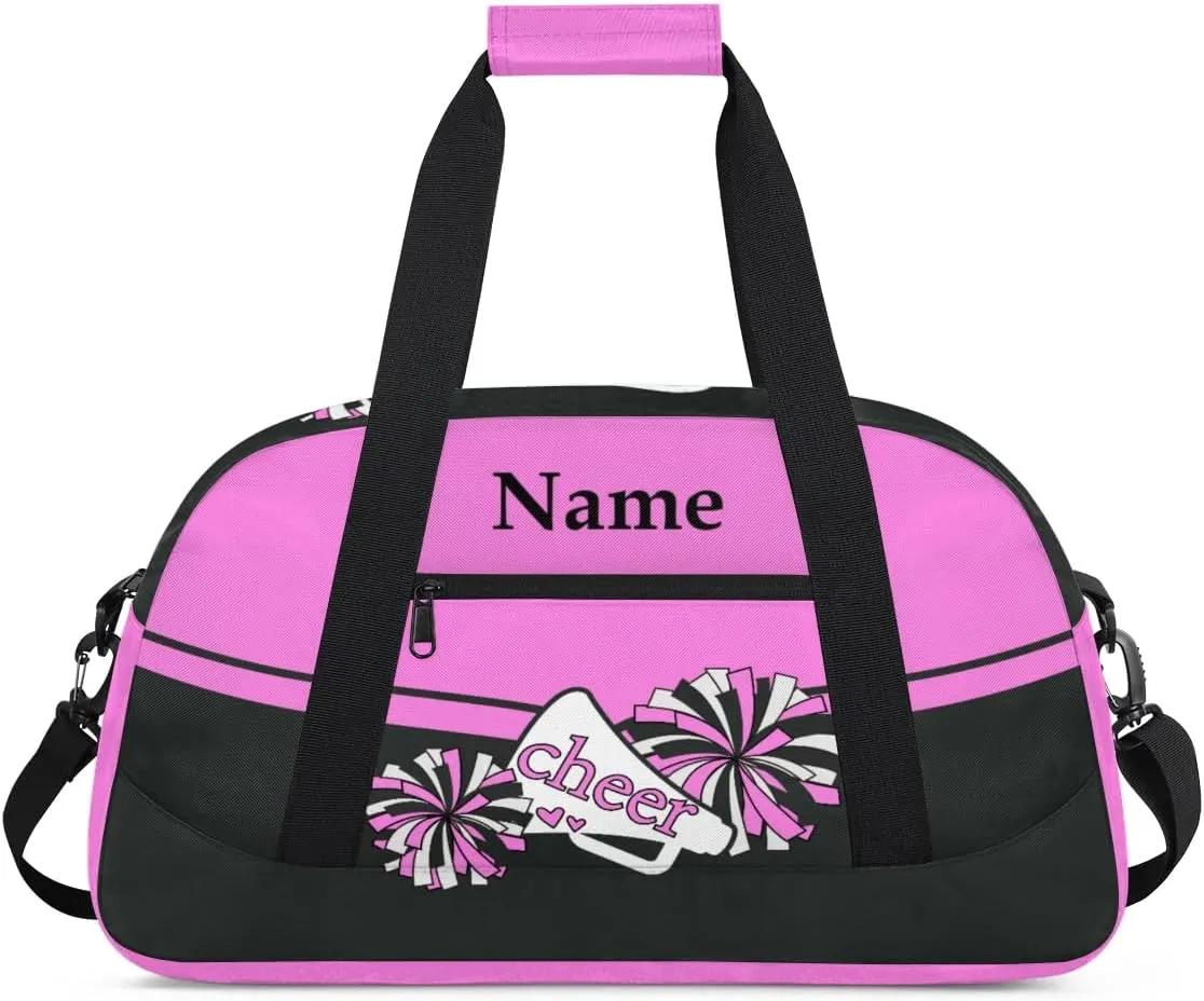 Cheer Pink Black Personalized Duffle Bag for Kids Custom Dance Ballet Bag with Name Lightweight Travel Weekender Overnight Bags Sport Gym Duffel Bag Workout Carry On Tote for Girls Boys
