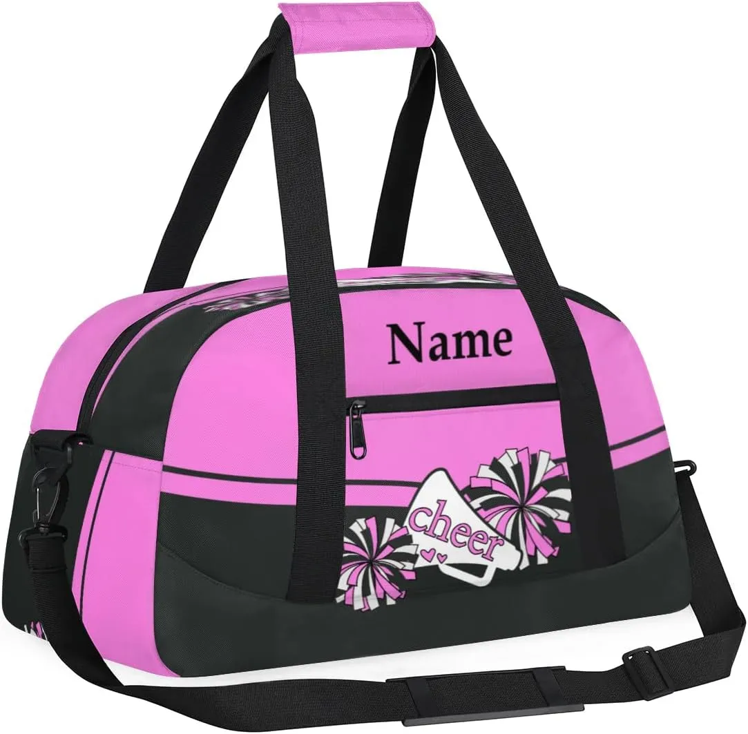Cheer Pink Black Personalized Duffle Bag for Kids Custom Dance Ballet Bag with Name Lightweight Travel Weekender Overnight Bags Sport Gym Duffel Bag Workout Carry On Tote for Girls Boys