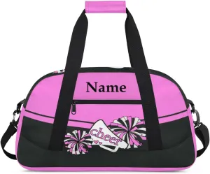 Cheer Pink Black Personalized Duffle Bag for Kids Custom Dance Ballet Bag with Name Lightweight Travel Weekender Overnight Bags Sport Gym Duffel Bag Workout Carry On Tote for Girls Boys