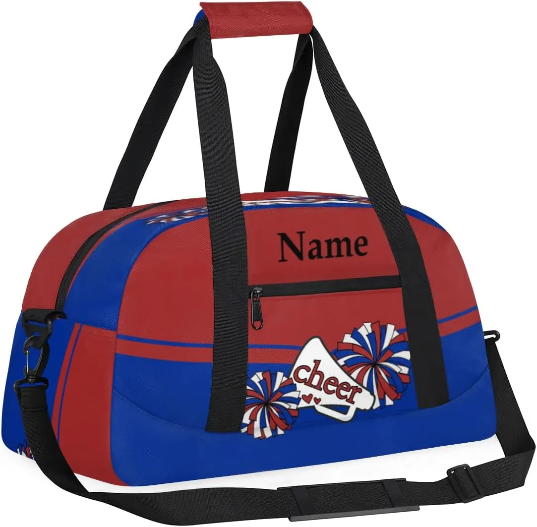 Cheer Red Blue Personalized Duffle Bag for Kids Custom Dance Ballet Bag with Name Lightweight Travel Weekender Overnight Bags Sport Gym Duffel Bag Workout Carry On Tote for Girls Boys