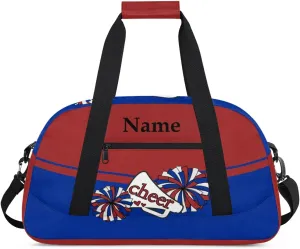 Cheer Red Blue Personalized Duffle Bag for Kids Custom Dance Ballet Bag with Name Lightweight Travel Weekender Overnight Bags Sport Gym Duffel Bag Workout Carry On Tote for Girls Boys