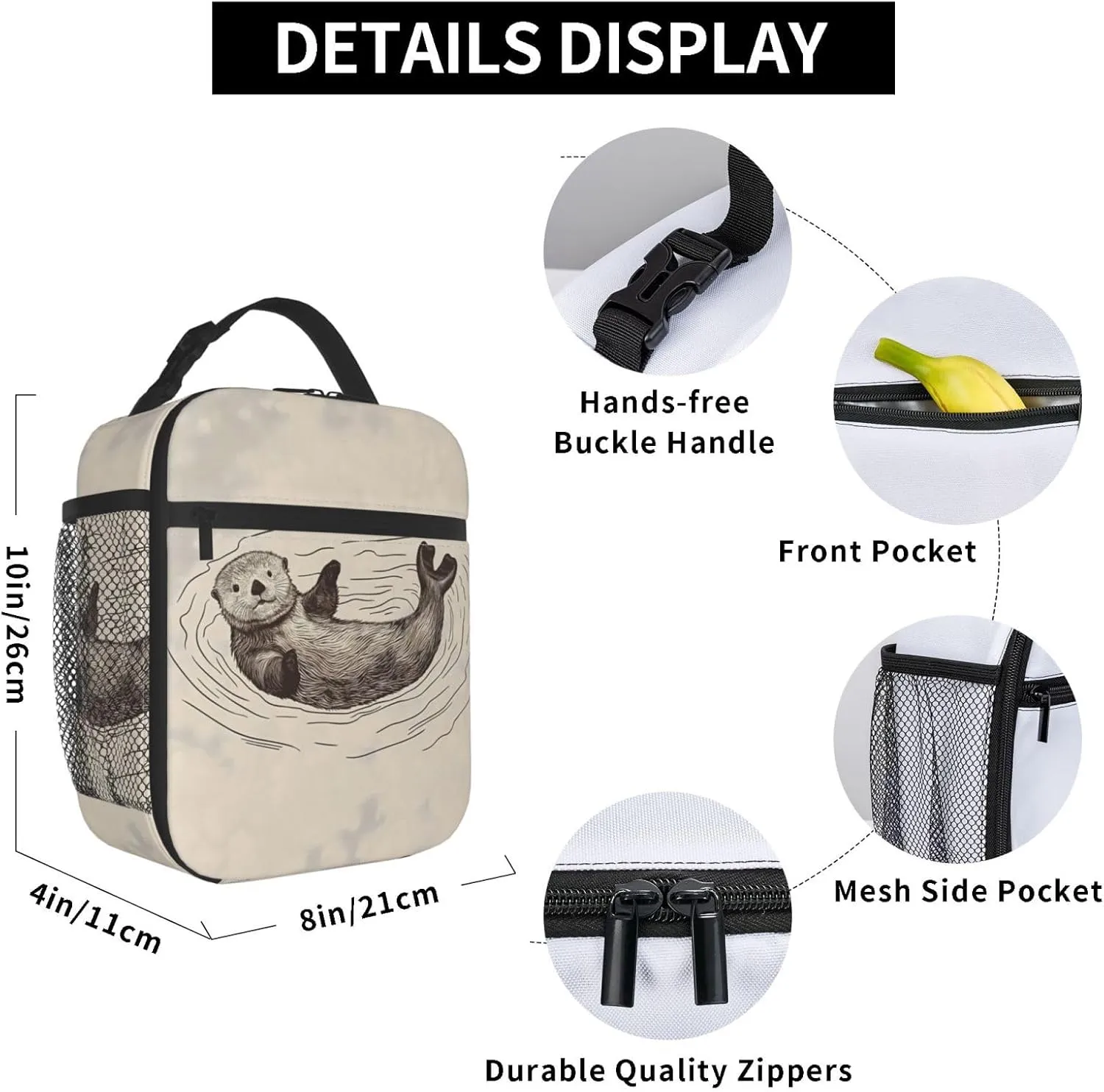 Cheerful Otter Lunch Box for Women Men, Insulated Lunch Box, Reusable Lunch Bag for Office, Work, Picnic, Travel