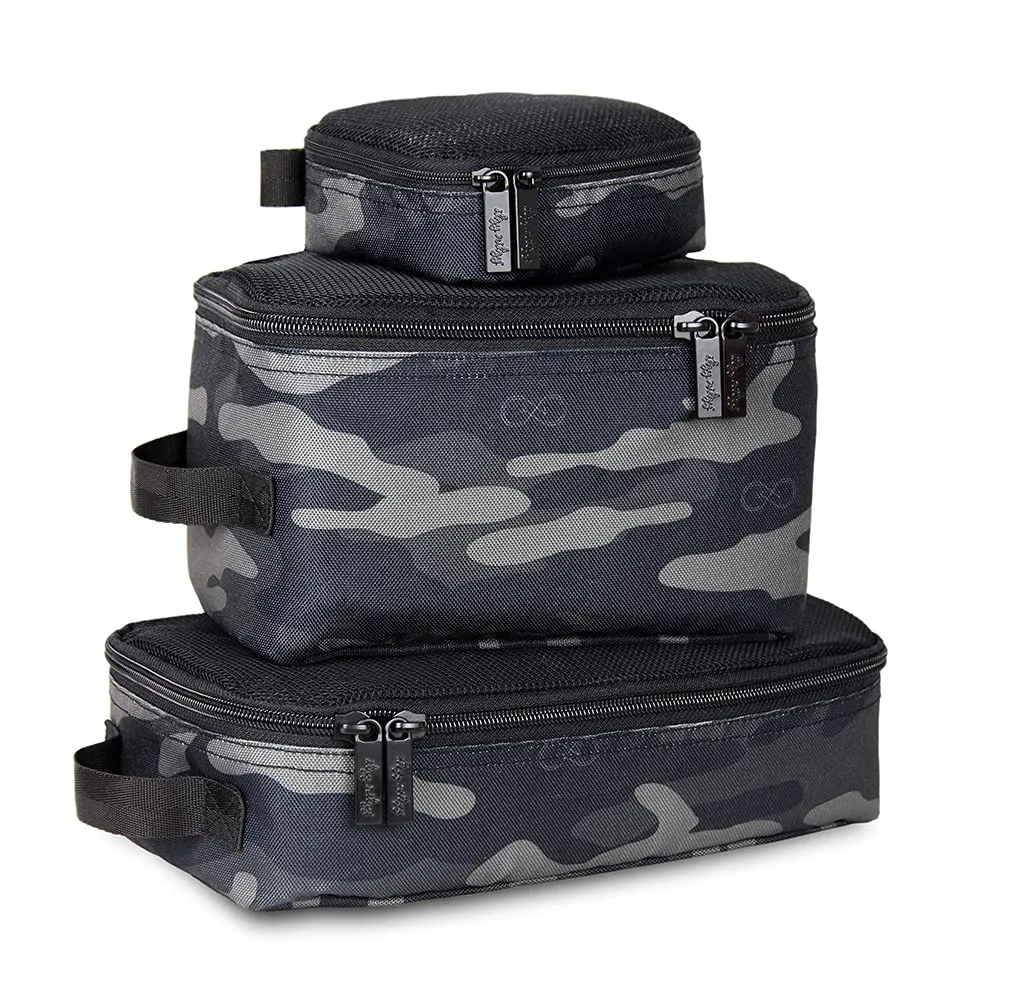 Chelsea   Cole for Itzy Ritzy Packing Cubes – Set of 3 Camo Packing Cubes or Travel Organizers; Each Cube Features a Mesh Top, Double Zippers and a Fabric Handle; Camo