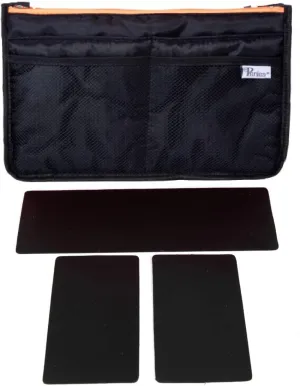 Chelsy Premium Rigid Purse or Organizer Insert (Large, Black with Neon Orange Zip)