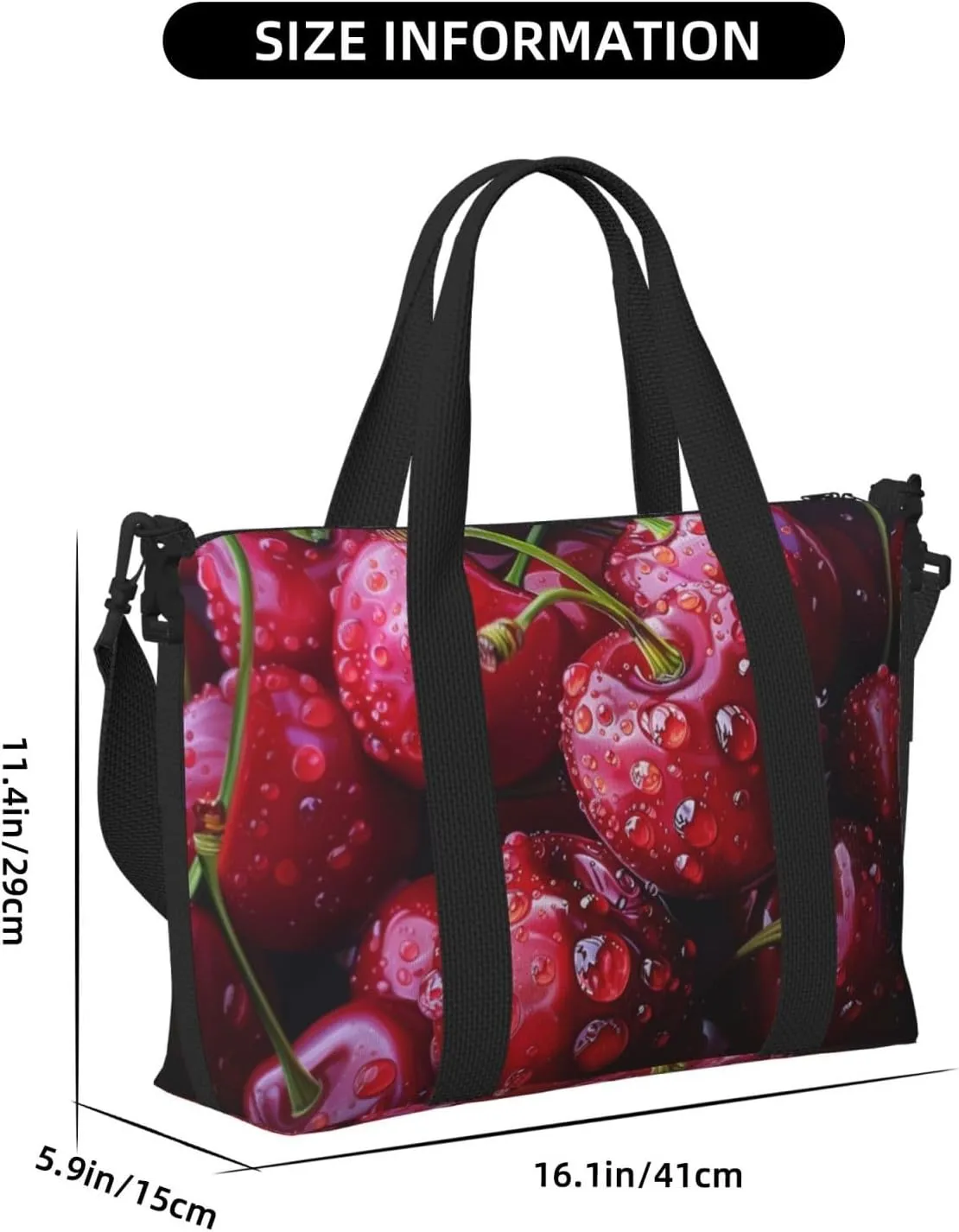 cherries art print Travel Duffel Bag, Sports Tote Gym Bag, Swim Pool Bag Large Shoulder Tote Bag for Beach Weekender