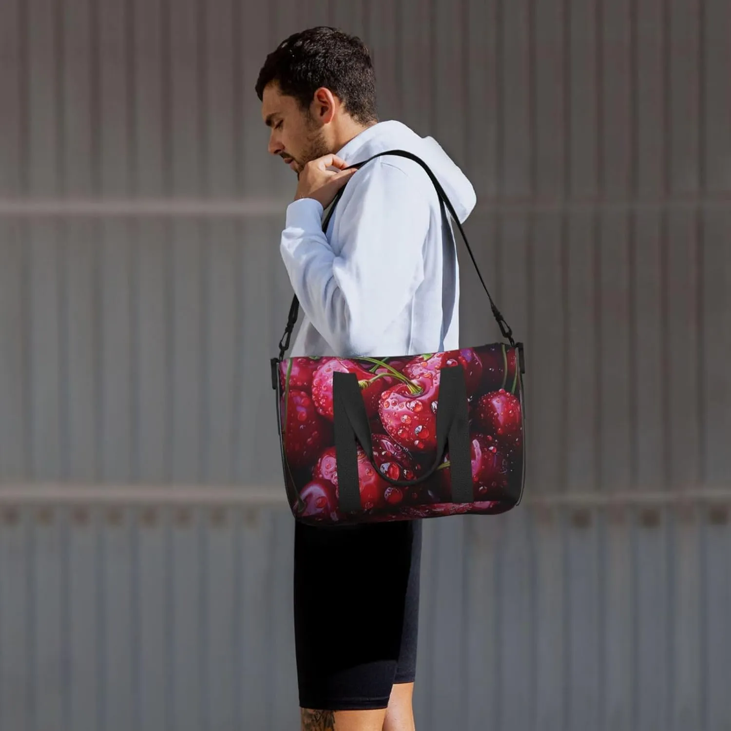 cherries art print Travel Duffel Bag, Sports Tote Gym Bag, Swim Pool Bag Large Shoulder Tote Bag for Beach Weekender
