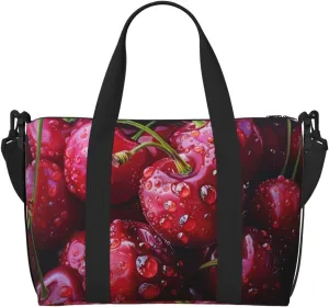 cherries art print Travel Duffel Bag, Sports Tote Gym Bag, Swim Pool Bag Large Shoulder Tote Bag for Beach Weekender