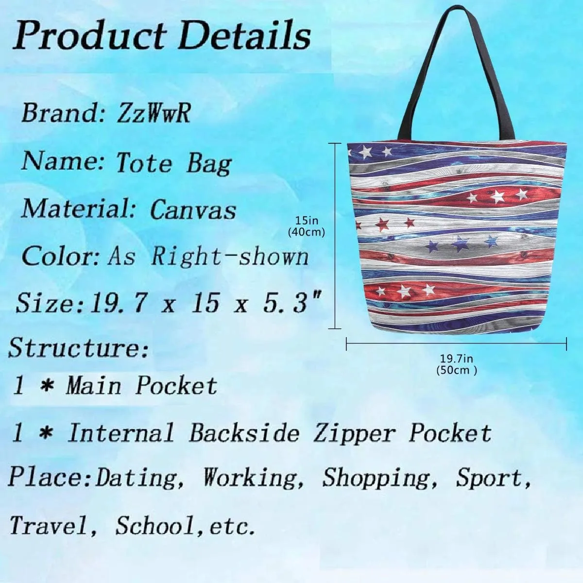 Chic Cute Fashion Style Pattern Extra Large Shoulder Tote Bag for Beach Travel Weekender Gym Grocery Shopping