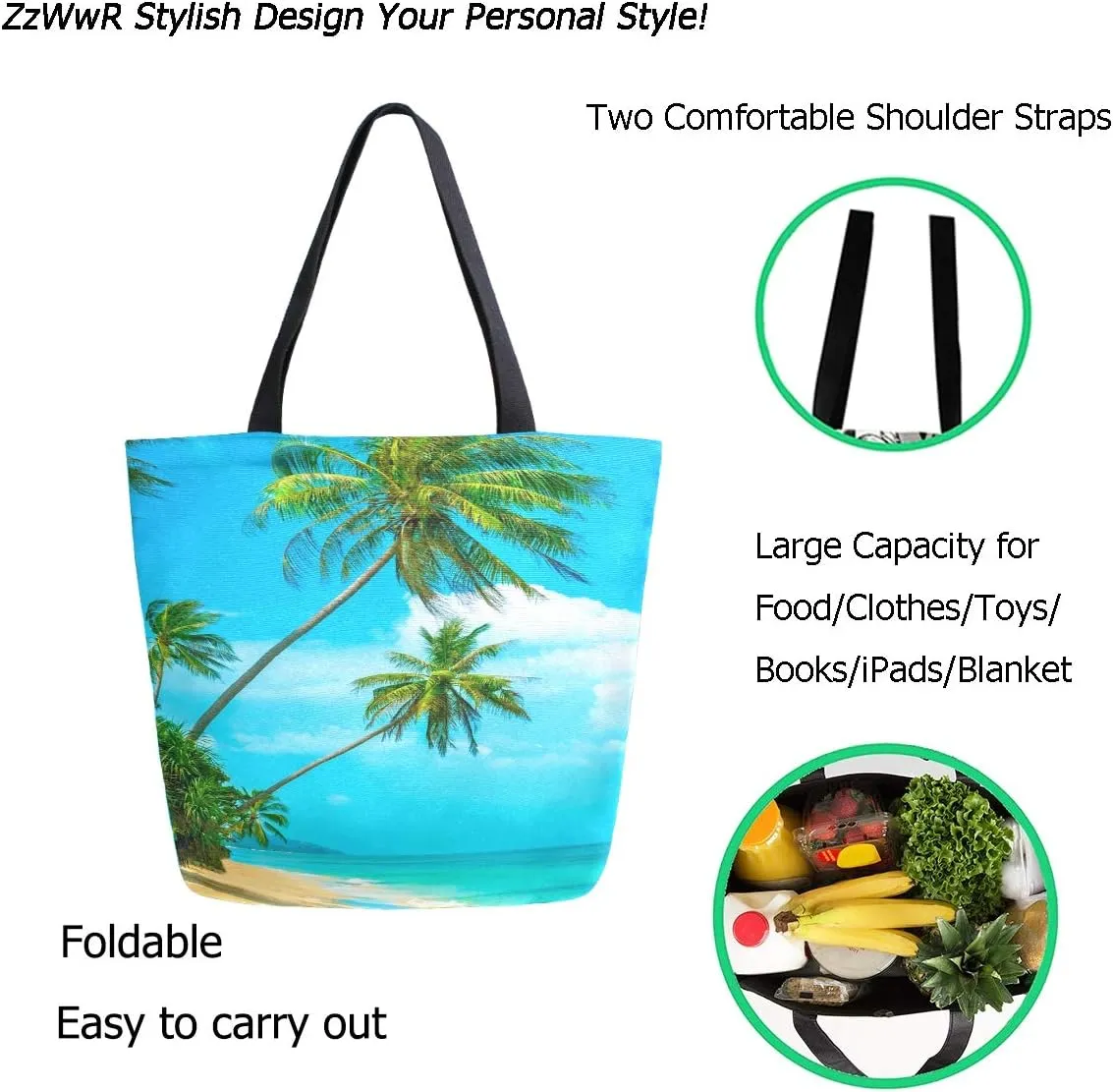 Chic Cute Fashion Style Pattern Extra Large Shoulder Tote Bag for Beach Travel Weekender Gym Grocery Shopping