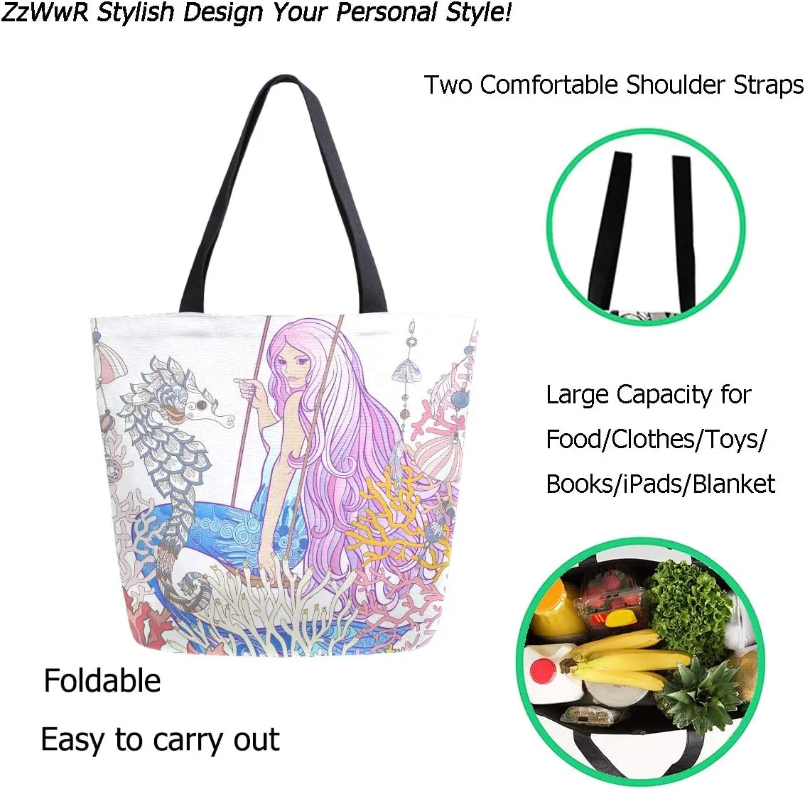 Chic Cute Fashion Style Pattern Extra Large Shoulder Tote Bag for Beach Travel Weekender Gym Grocery Shopping