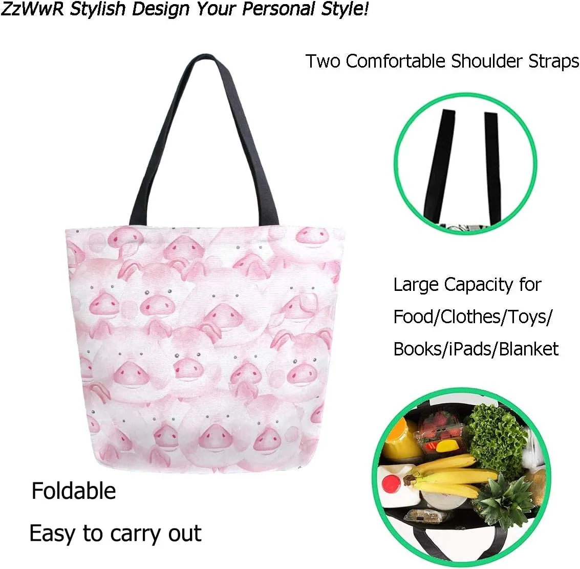 Chic Fashion Floral Pattern Extra Large Shoulder Tote Bag for Beach Travel Weekender Gym Grocery Shopping