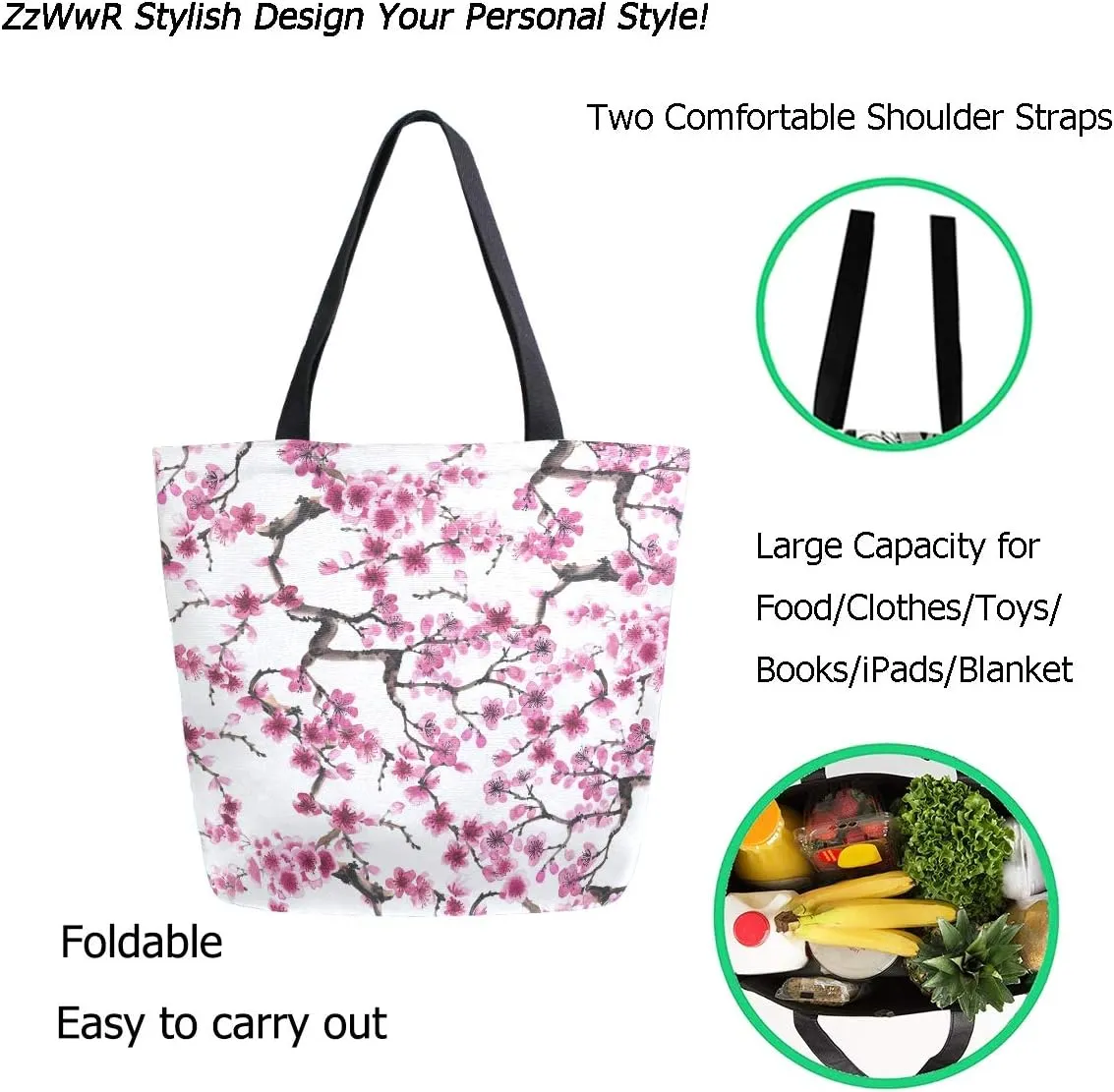 Chic Lifelike Pattern Extra Large Shoulder Tote Bag for Beach Travel Weekender Gym Grocery Shopping