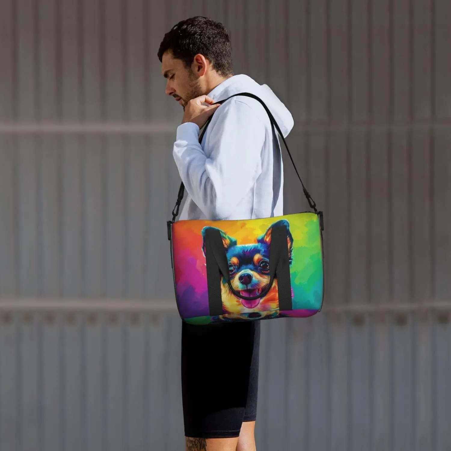 chihuahua dog colorful print Travel Duffel Bag, Sports Tote Gym Bag, Swim Pool Bag Large Shoulder Tote Bag for Beach Weekender