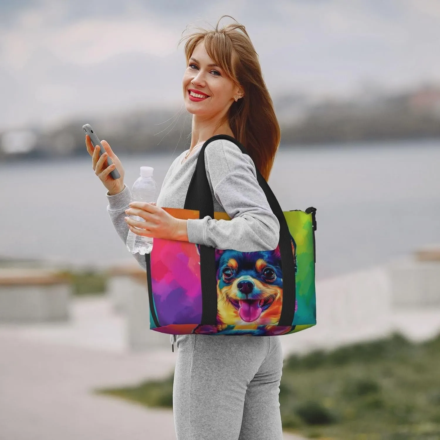 chihuahua dog colorful print Travel Duffel Bag, Sports Tote Gym Bag, Swim Pool Bag Large Shoulder Tote Bag for Beach Weekender