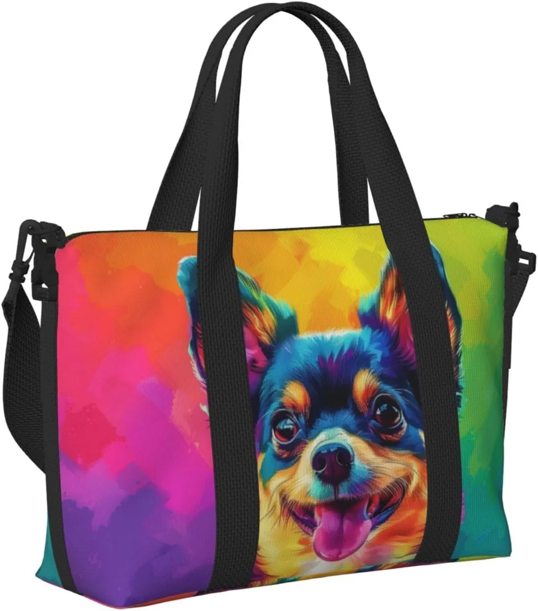 chihuahua dog colorful print Travel Duffel Bag, Sports Tote Gym Bag, Swim Pool Bag Large Shoulder Tote Bag for Beach Weekender