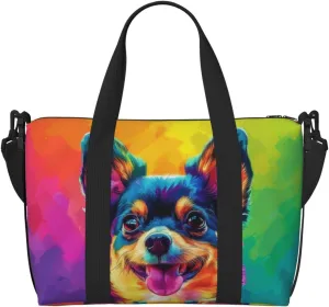 chihuahua dog colorful print Travel Duffel Bag, Sports Tote Gym Bag, Swim Pool Bag Large Shoulder Tote Bag for Beach Weekender