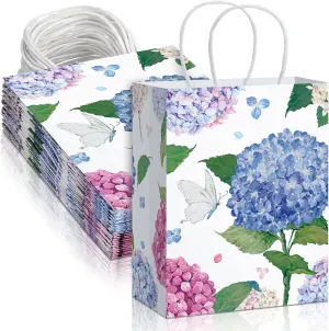 Chiisong 24 Pcs Floral Gift Bags Bulk Mother's Day Watercolor Hydrangea Paper Gift Bags with Handles Spring Summer Party Favor Bag for Wedding Birthday Baby Shower