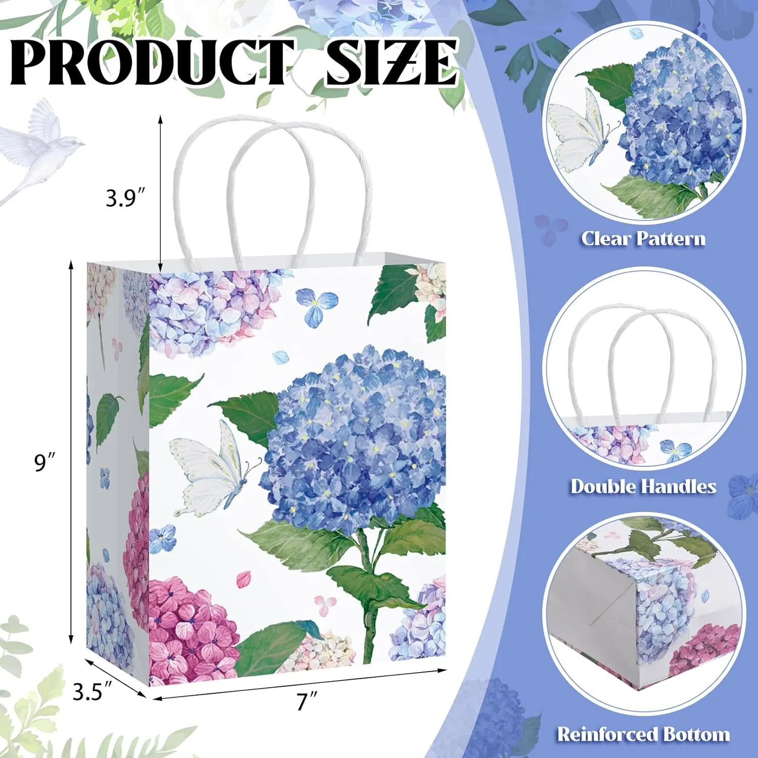 Chiisong 24 Pcs Floral Gift Bags Bulk Mother's Day Watercolor Hydrangea Paper Gift Bags with Handles Spring Summer Party Favor Bag for Wedding Birthday Baby Shower