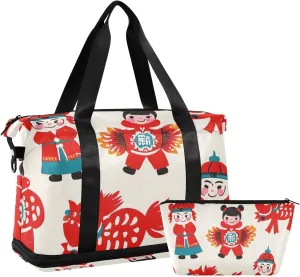 Chinese Unique Culture Paper-cut Art Duffel Bags Carry On Weekend Bag with Adjustable Strap for Hiking Multifunctional