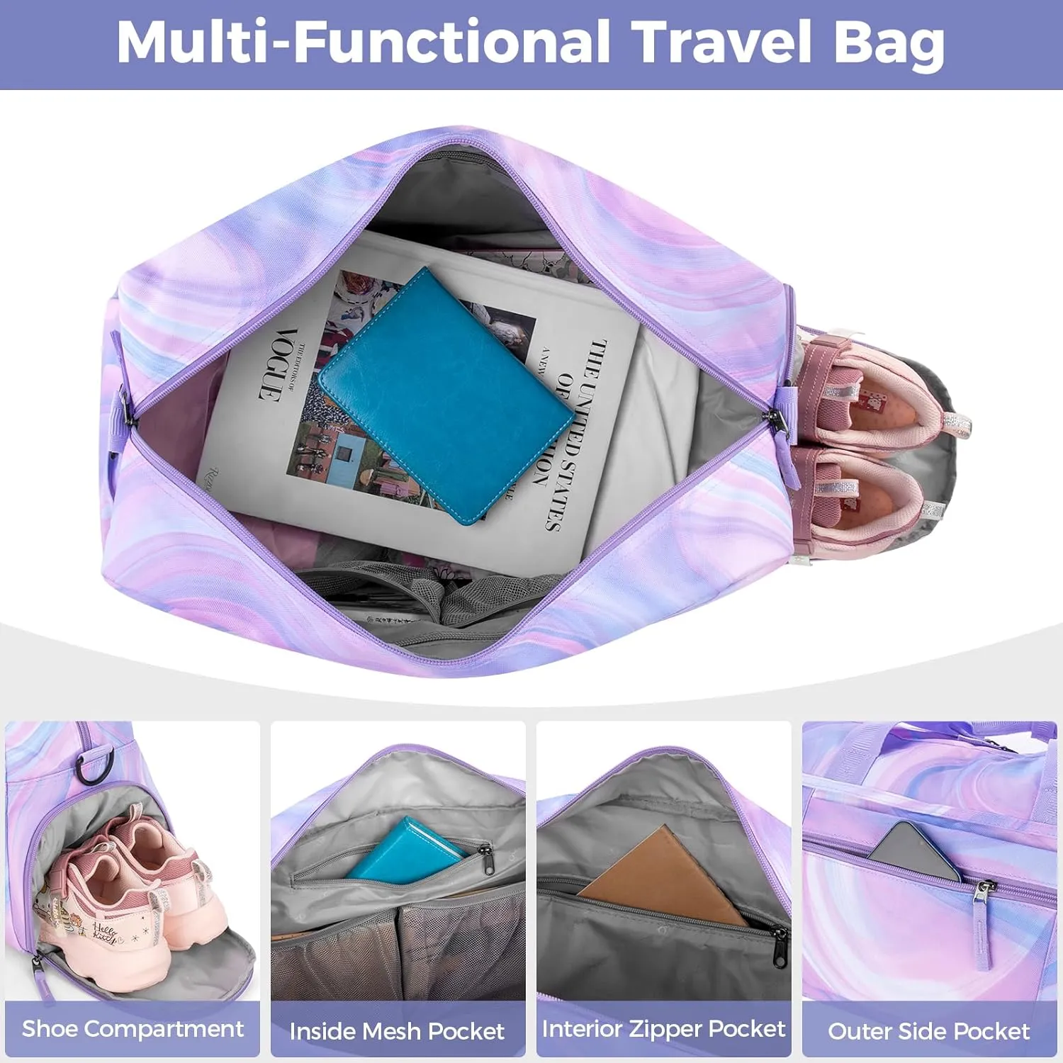 Choco Mocha Girls Duffle Bag for Travel Sports Duffle Bag with Shoe Compartment Gym Duffle Tote Bag Dance Duffle Bags for Teen Girls Black